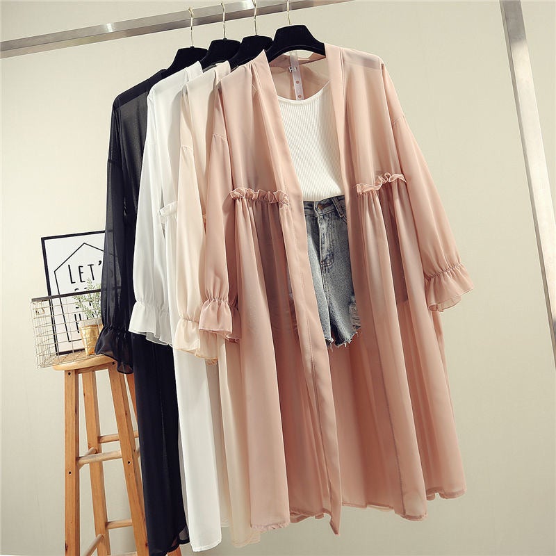 Chiffon Shirt Coat Long Sun-Protective Clothing Women'S Loose Thin Plus Size Summer Student Casual Korean Style Beach Shawl - Image 4